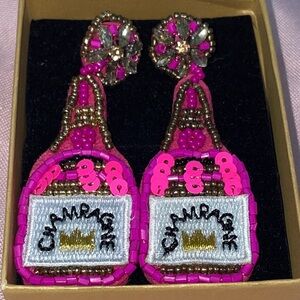 Vibrant Pink Beaded Bottle Earrings